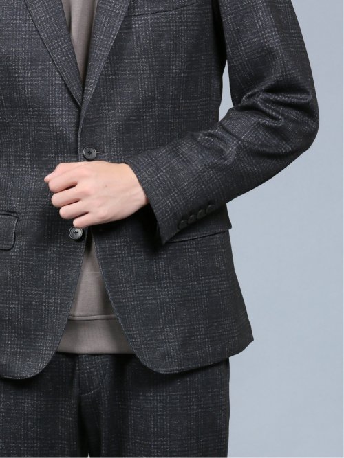 プリントジャージ スリムフィット 2ボタンジャケット チェック紺(セットアップ可能)