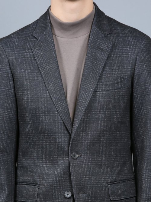 プリントジャージ スリムフィット 2ボタンジャケット チェック紺(セットアップ可能)