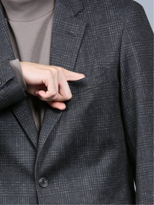 プリントジャージ スリムフィット 2ボタンジャケット チェック紺(セットアップ可能)