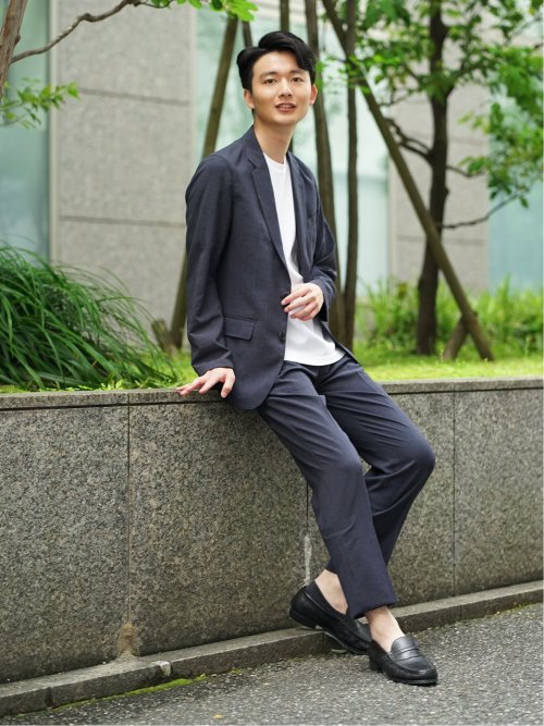 軽量 スリムフィット 2ボタンジャケット ウィンドペン紺(セットアップ可能)