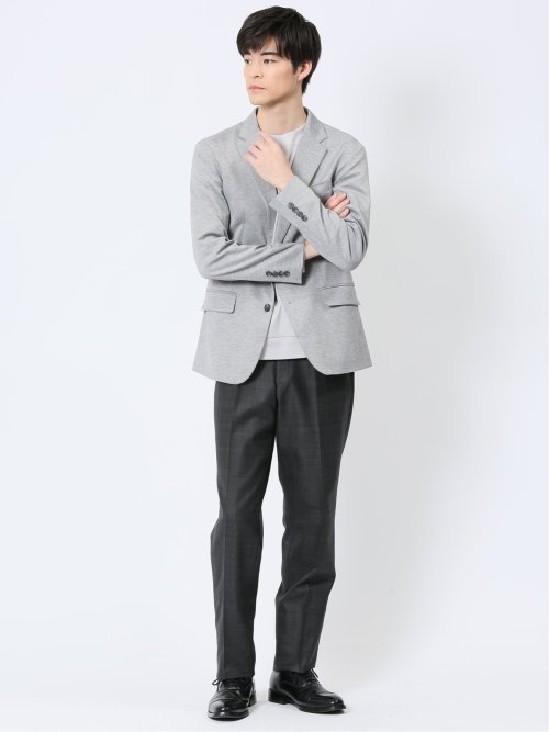 ストレッチポンチ スリムフィット 2ボタンジャケット メランジ ライトグレー