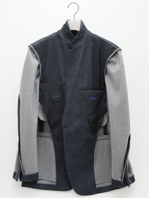 TECH-MOVE スリムフィット 2ボタンジャケット チェック紺(セットアップ可能)