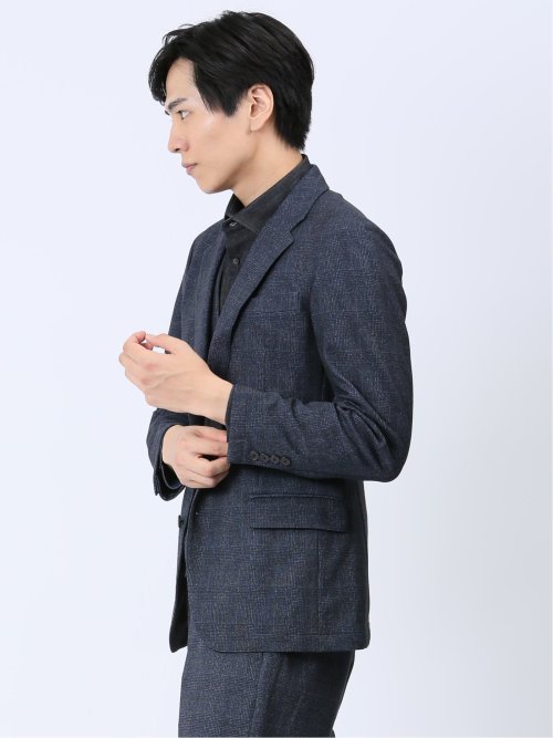 TECH-MOVE スリムフィット 2ボタンジャケット チェック紺(セットアップ可能)
