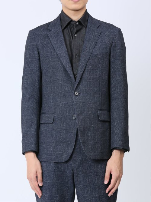 TECH-MOVE スリムフィット 2ボタンジャケット チェック紺(セットアップ可能)