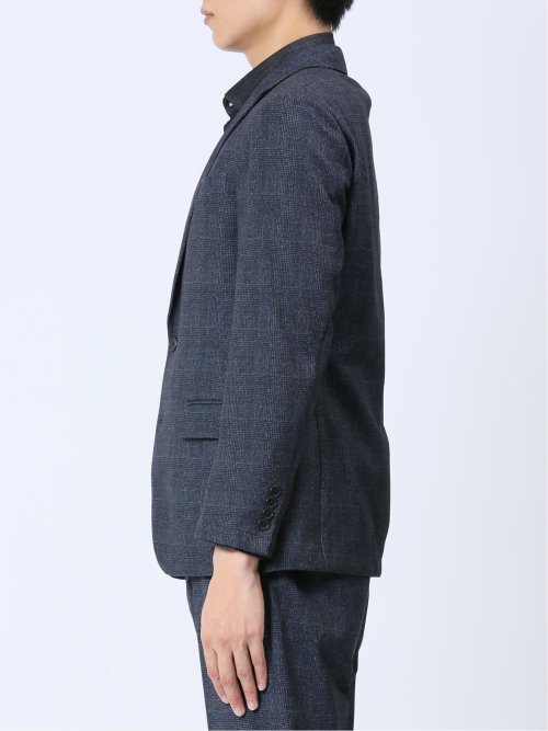 TECH-MOVE スリムフィット 2ボタンジャケット チェック紺(セットアップ可能)