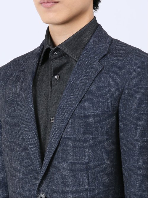 TECH-MOVE スリムフィット 2ボタンジャケット チェック紺(セットアップ可能)
