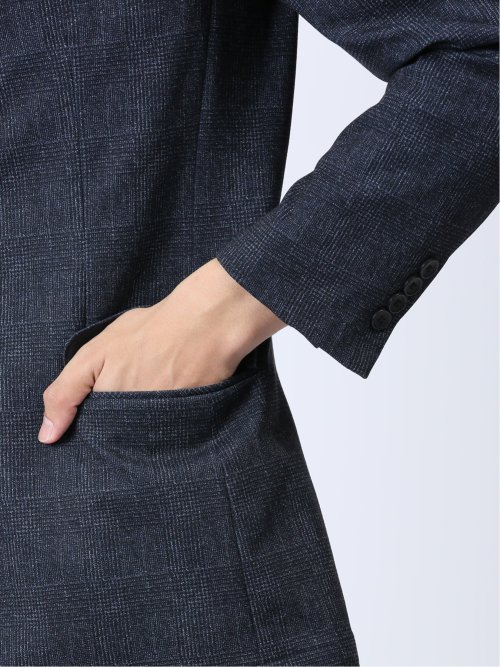 TECH-MOVE スリムフィット 2ボタンジャケット チェック紺(セットアップ可能)