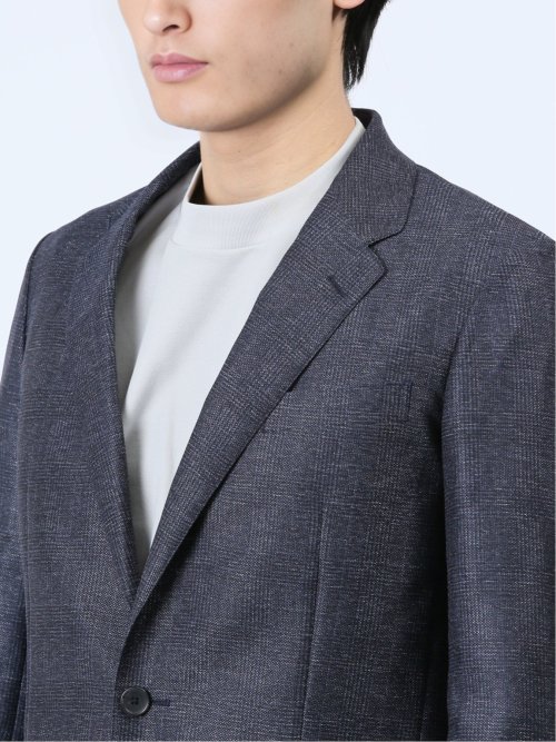 TechLinen スリムフィット 2ボタンジャケット チェック紺(セットアップ可能)