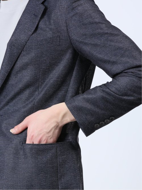 TechLinen スリムフィット 2ボタンジャケット チェック紺(セットアップ可能)