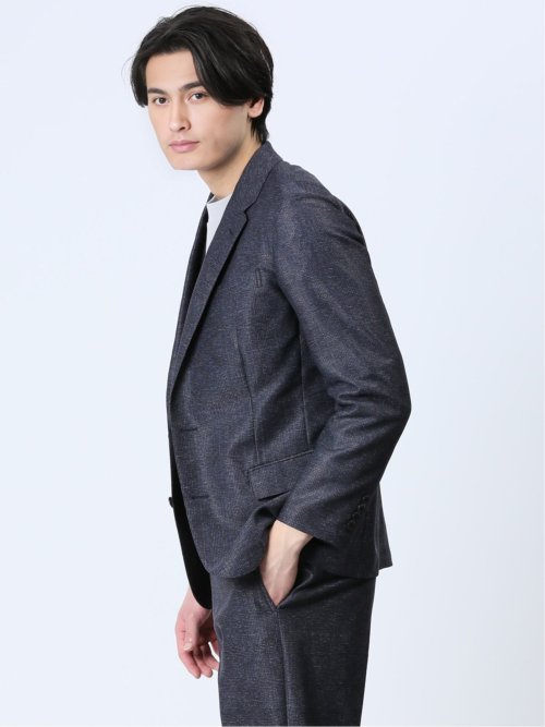 TechLinen スリムフィット 2ボタンジャケット チェック紺(セットアップ可能)