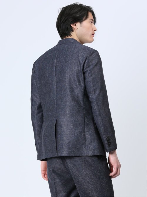 TechLinen スリムフィット 2ボタンジャケット チェック紺(セットアップ可能)