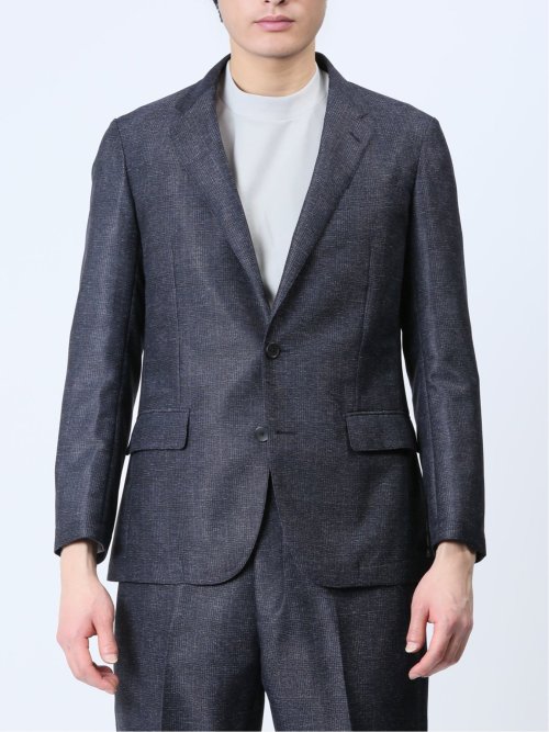 TechLinen スリムフィット 2ボタンジャケット チェック紺(セットアップ可能)