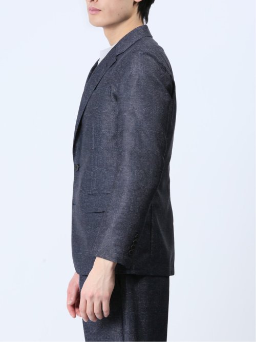 TechLinen スリムフィット 2ボタンジャケット チェック紺(セットアップ可能)