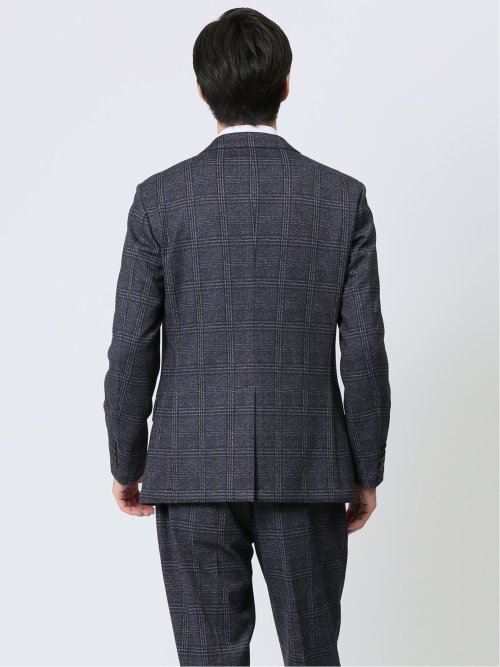 TechMove スリムフィット 2ボタンジャケット チェック紺(セットアップ可能)