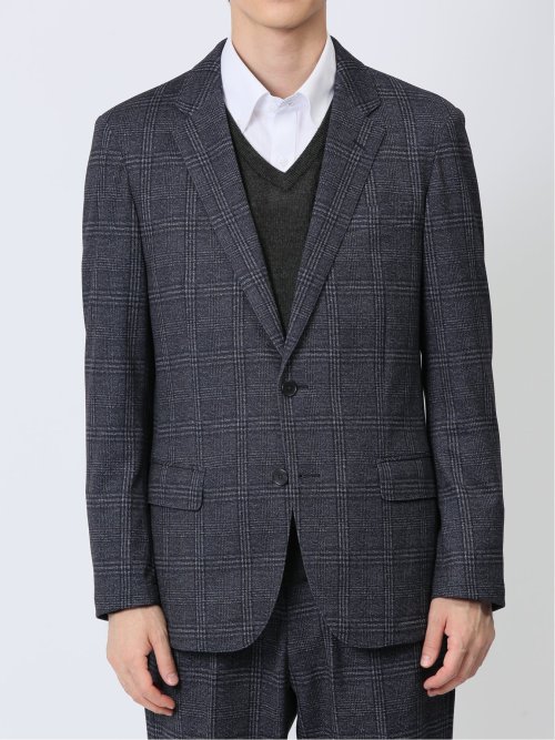 TechMove スリムフィット 2ボタンジャケット チェック紺(セットアップ可能)