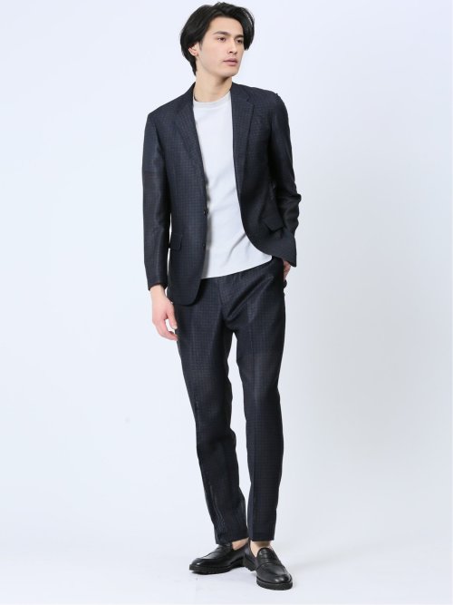 TechLinen スリムフィット 2ボタンジャケット 千鳥紺(セットアップ可能)