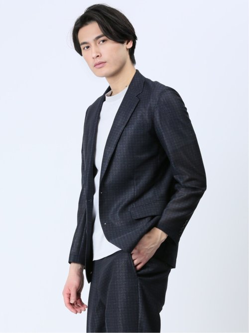TechLinen スリムフィット 2ボタンジャケット 千鳥紺(セットアップ可能)