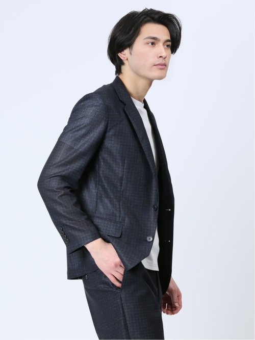 TechLinen スリムフィット 2ボタンジャケット 千鳥紺(セットアップ可能)