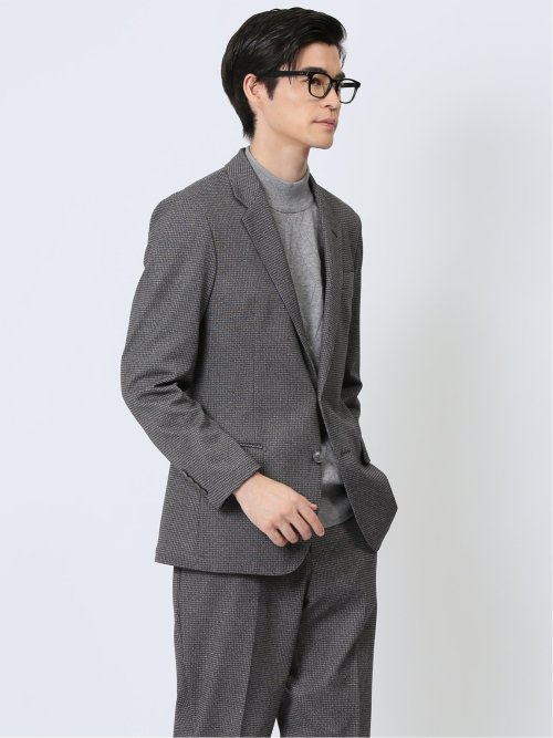 TechMove スリムフィット 2ボタンジャケット 千鳥ライトグレー(セットアップ可能)