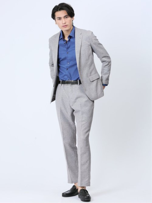 TechLinen スリムフィット 2ボタンジャケット ライトグレー(セットアップ可能)