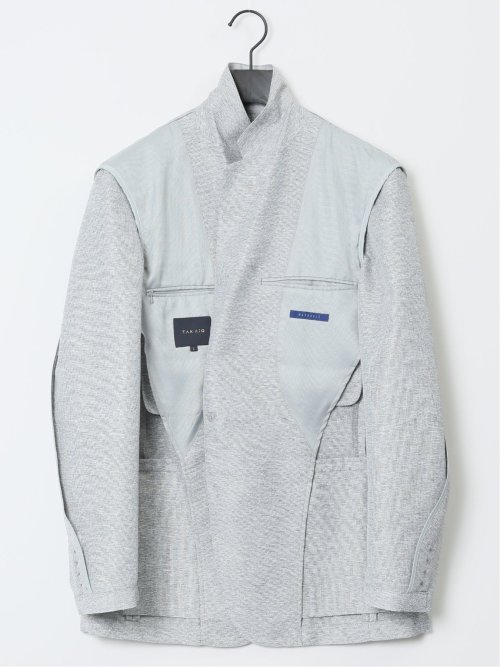 TechLinen スリムフィット 2ボタンジャケット ライトグレー(セットアップ可能)