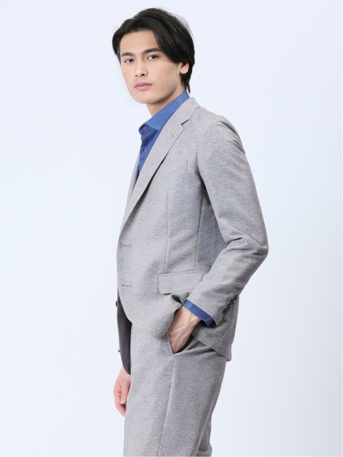 TechLinen スリムフィット 2ボタンジャケット ライトグレー(セットアップ可能)
