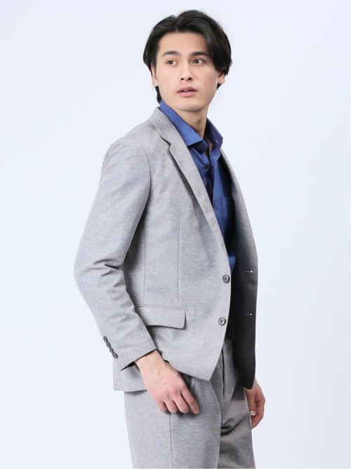 TechLinen スリムフィット 2ボタンジャケット ライトグレー(セットアップ可能)