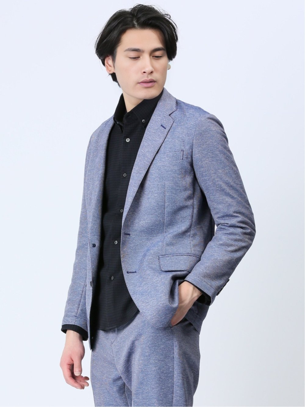 TechLinen スリムフィット 2ボタンジャケット 青(セットアップ可能)