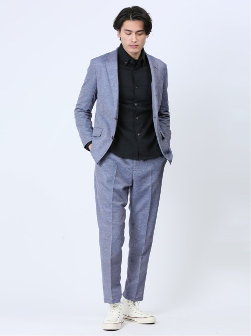 TechLinen スリムフィット 2ボタンジャケット 青(セットアップ可能)