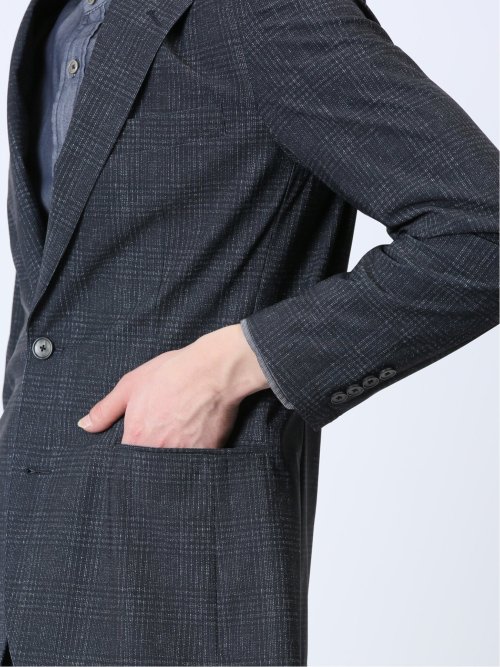 TechCool スリムフィット 2ボタンジャケット チェック紺(セットアップ可能)