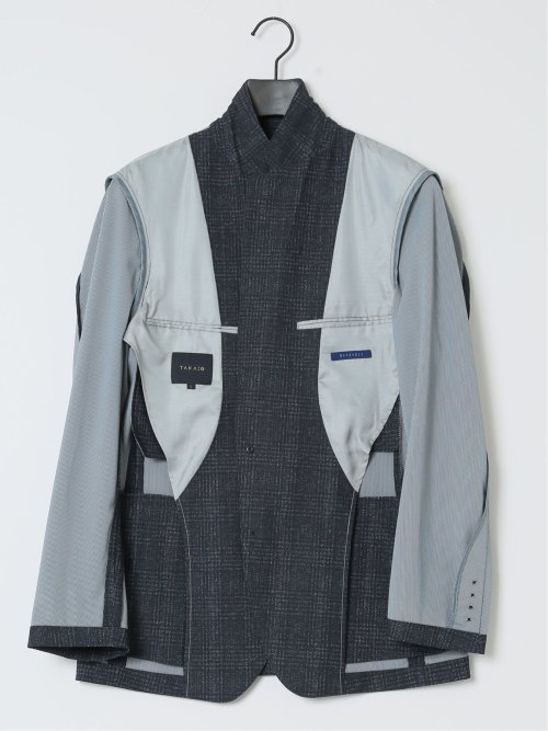 TechCool スリムフィット 2ボタンジャケット チェック紺(セットアップ可能)