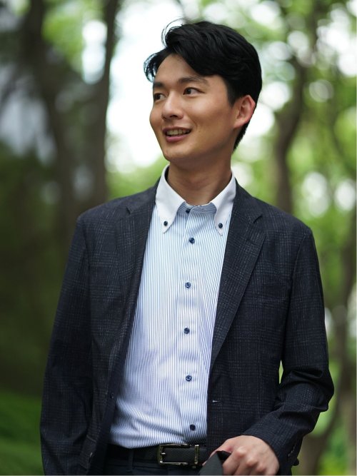 TechCool スリムフィット 2ボタンジャケット チェック紺(セットアップ可能)