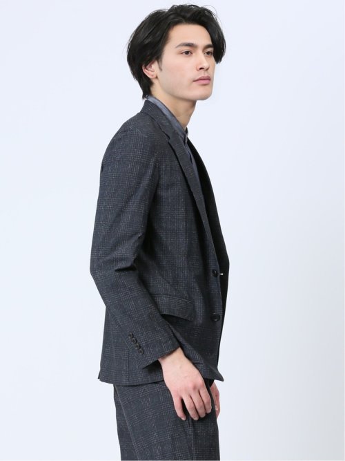 TechCool スリムフィット 2ボタンジャケット チェック紺(セットアップ可能)