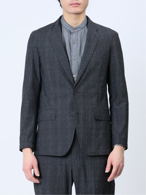 TechCool スリムフィット 2ボタンジャケット チェック紺(セットアップ可能)