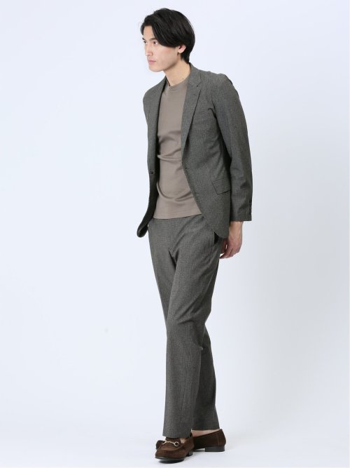 TechCool スリムフィット 2ボタンジャケット 茶(セットアップ可能)