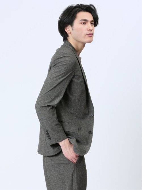 TechCool スリムフィット 2ボタンジャケット 茶(セットアップ可能)