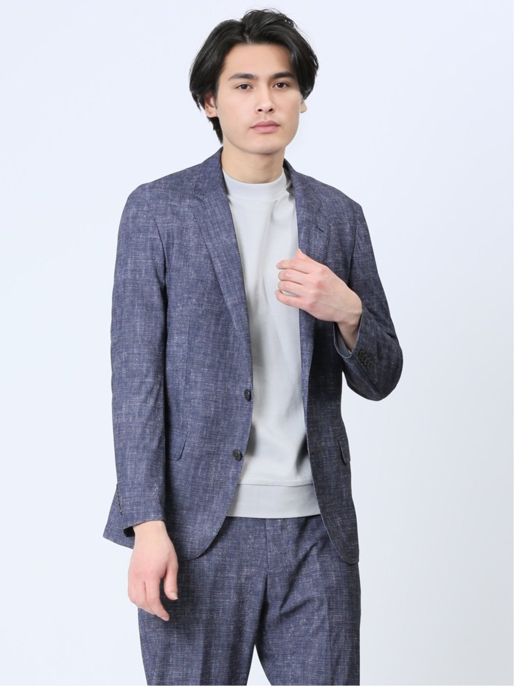 TechDenim スリムフィット 2ボタンジャケット 紺(セットアップ可能)