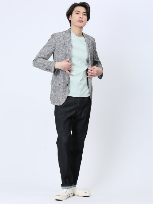TechDenim スリムフィット 2ボタンジャケット シロ×クロ(セットアップ可能)