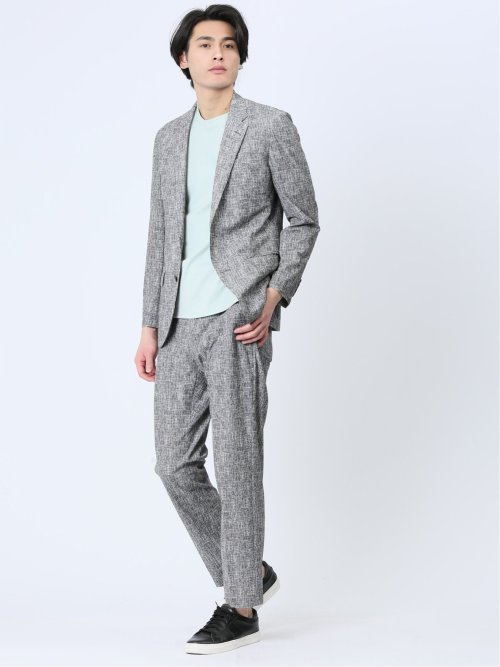 TechDenim スリムフィット 2ボタンジャケット シロ×クロ(セットアップ可能)