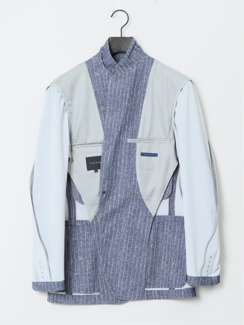 TechDenim スリムフィット 2ボタンジャケット ストライプ青(セットアップ可能)