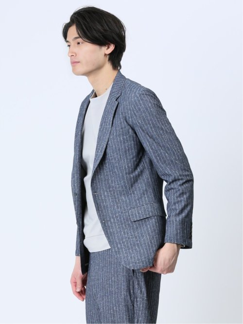 TechDenim スリムフィット 2ボタンジャケット ストライプ青(セットアップ可能)