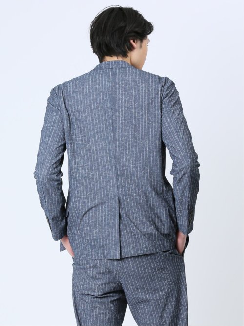 TechDenim スリムフィット 2ボタンジャケット ストライプ青(セットアップ可能)