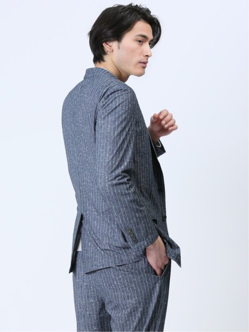 TechDenim スリムフィット 2ボタンジャケット ストライプ青(セットアップ可能)