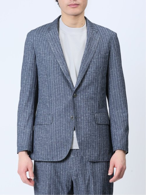 TechDenim スリムフィット 2ボタンジャケット ストライプ青(セットアップ可能)