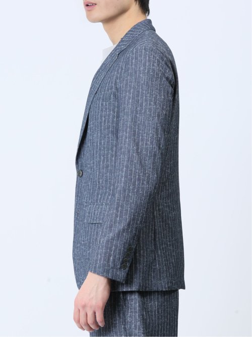 TechDenim スリムフィット 2ボタンジャケット ストライプ青(セットアップ可能)
