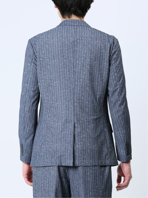 TechDenim スリムフィット 2ボタンジャケット ストライプ青(セットアップ可能)