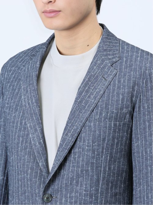 TechDenim スリムフィット 2ボタンジャケット ストライプ青(セットアップ可能)