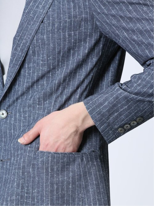 TechDenim スリムフィット 2ボタンジャケット ストライプ青(セットアップ可能)