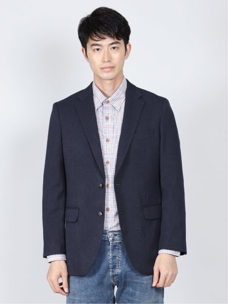 ストレッチ 起毛2ボタンジャケット 紺