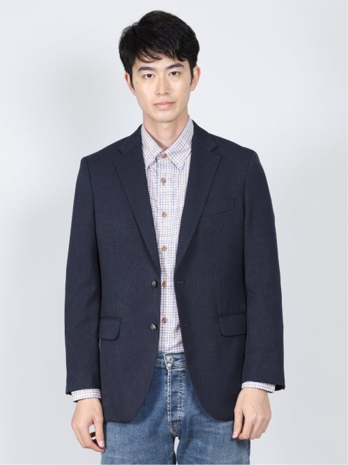 ストレッチ 起毛2ボタンジャケット 紺